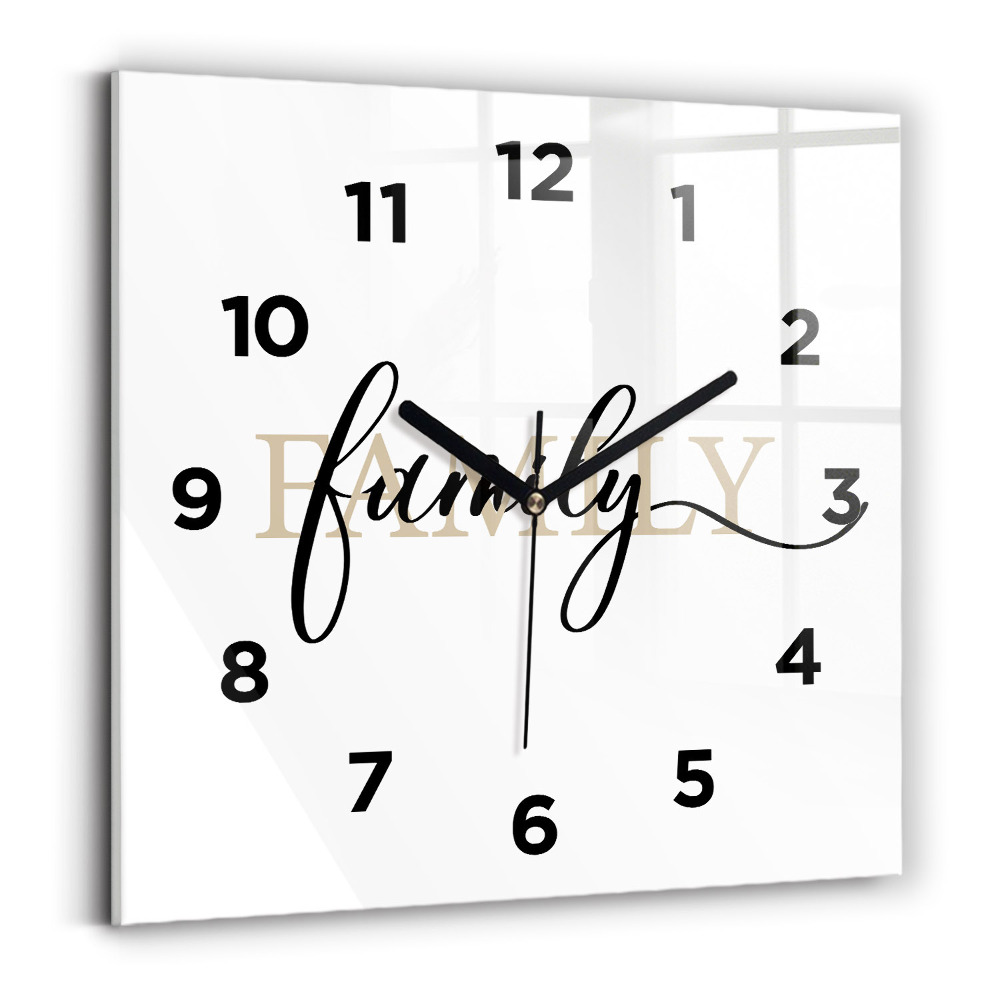 Négyzetes üvegóra 30x30 Családi felirat