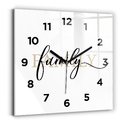 Négyzetes üvegóra 30x30 Családi felirat