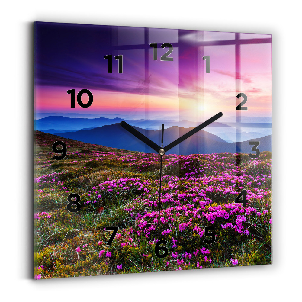 Szögletes üvegóra 30x30 Napkelte és virágok