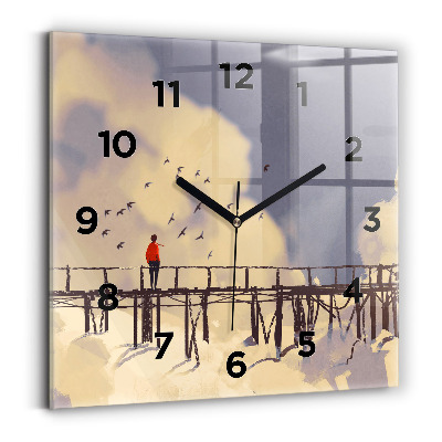 Négyzetes üvegóra 30x30 Ember a régi hídon