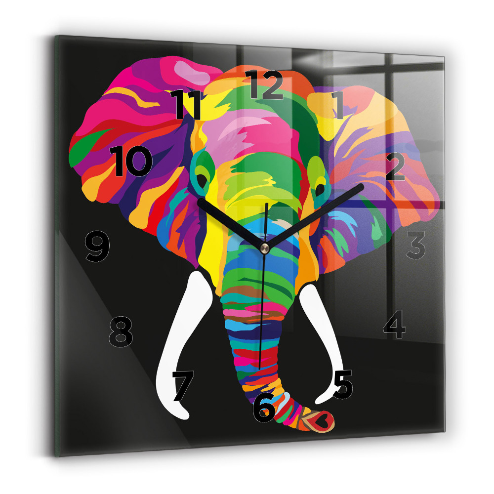 Szögletes fali üvegóra 30x30 Színes elefánt
