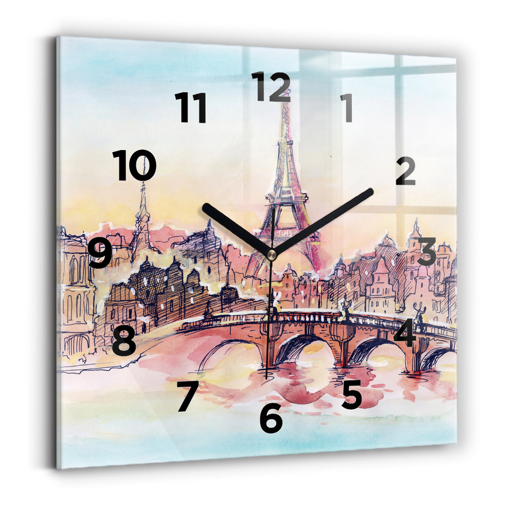 Szögletes fali üvegóra 30x30 Párizs festett tája