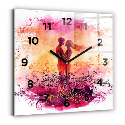 Négyzetes üvegóra 30x30 Akvarell szerelmes pár