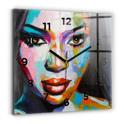 Négyzetes üvegóra 30x30 Színes női arc