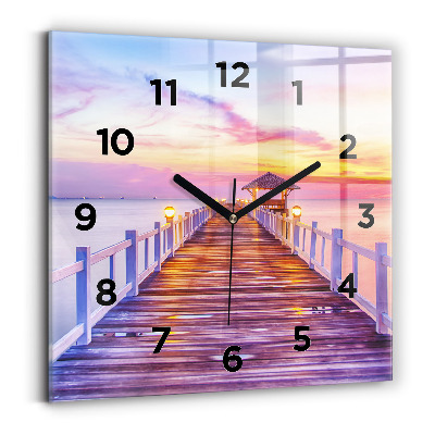 Szögletes fali üvegóra 30x30 Híd a kikötőben este