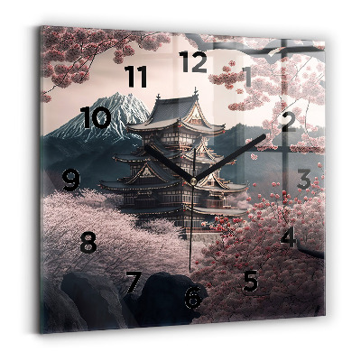 Négyzetes üvegóra 30x30 Torony és virágok Ázsiában