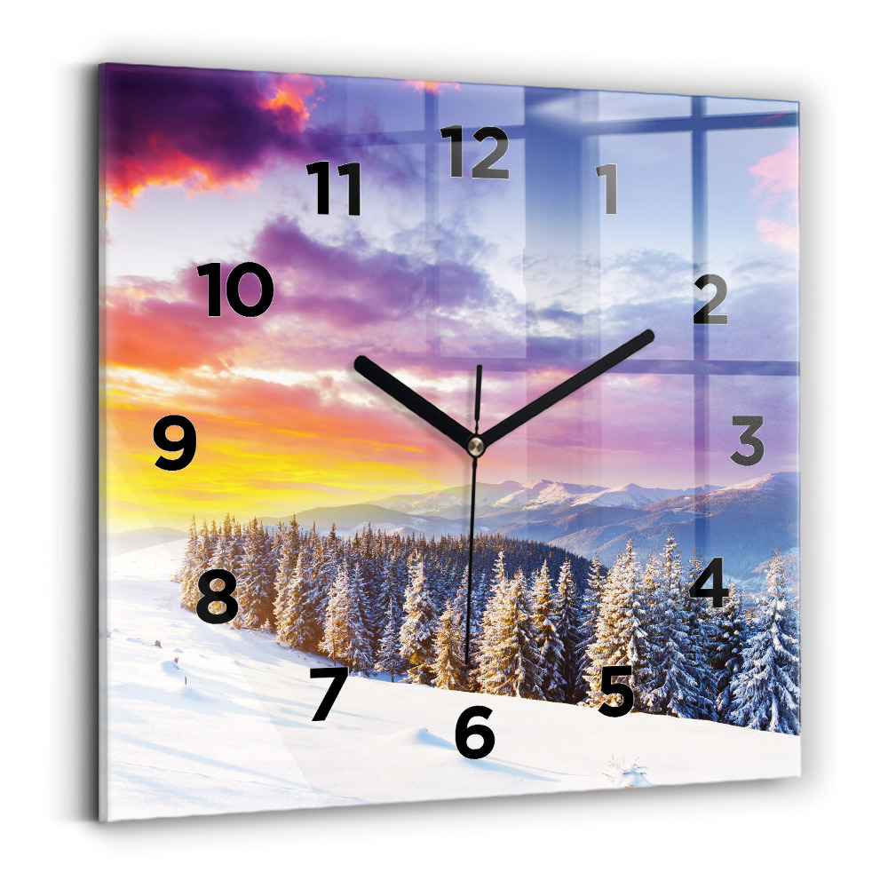 Szögletes fali üvegóra 30x30 Téli hegyi táj