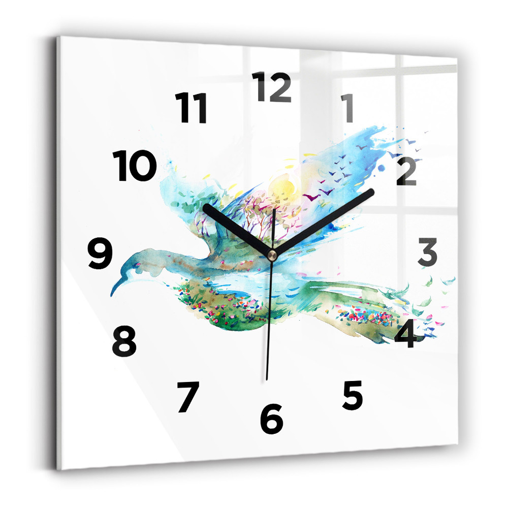 Szögletes fali üvegóra 30x30 Madár és tavaszi absztrakció