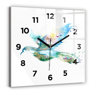 Szögletes fali üvegóra 30x30 Madár és tavaszi absztrakció