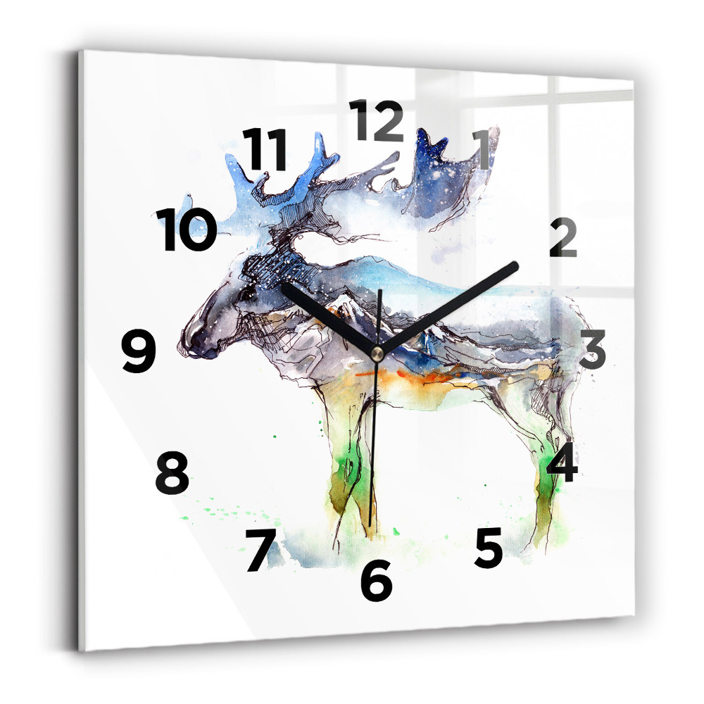 Szögletes fali üvegóra 30x30 Jávorszarvas és hegyi táj