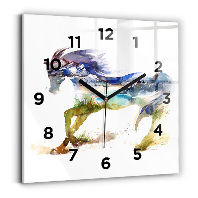 Szögletes üvegóra 30x30 Festett hegyek és ló