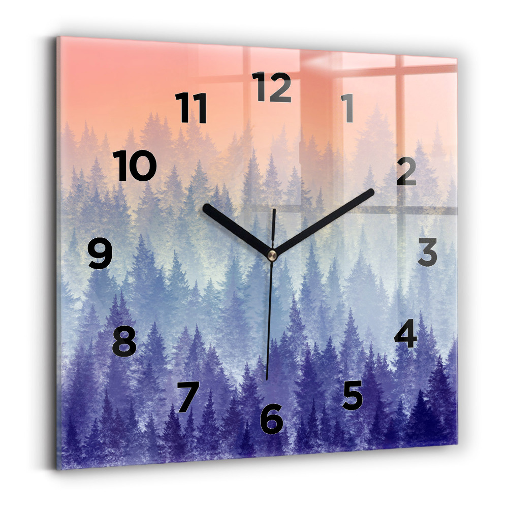 Négyzetes üvegóra 30x30 Erdő a ködben