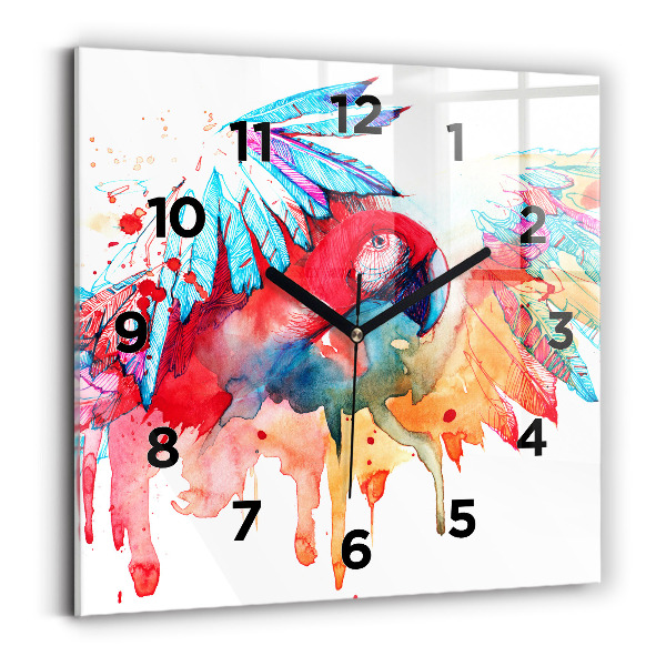 Szögletes üvegóra 30x30 Színes piros papagáj