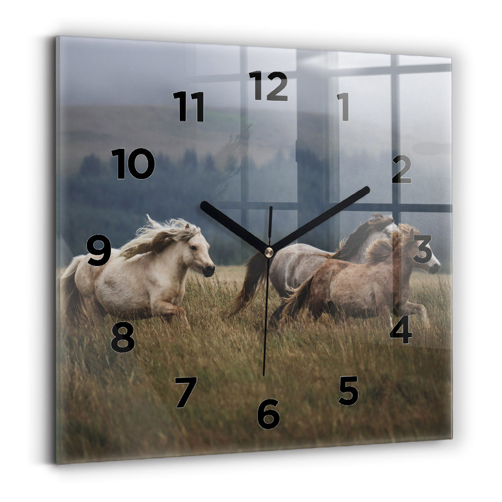 Szögletes fali üvegóra 30x30 Lovak vágtatnak