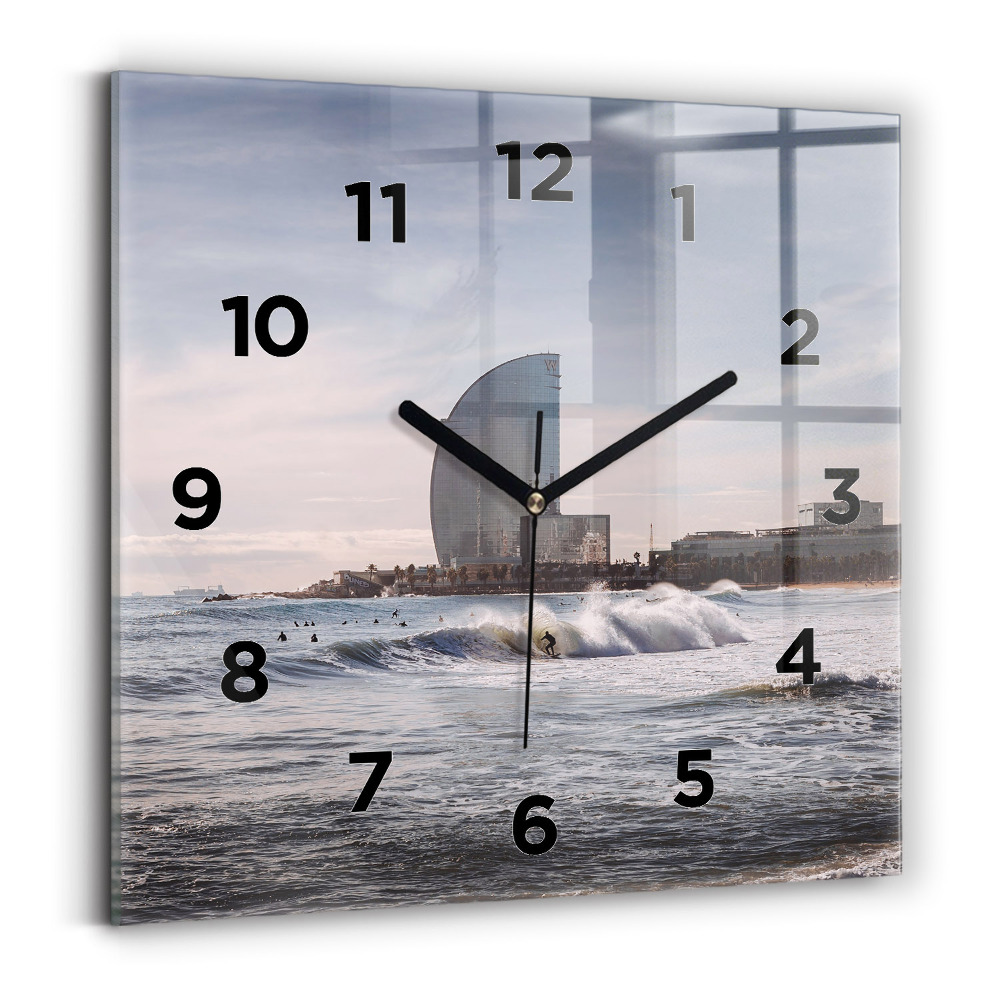 Négyzetes üvegóra 30x30 Barcelona szörfös