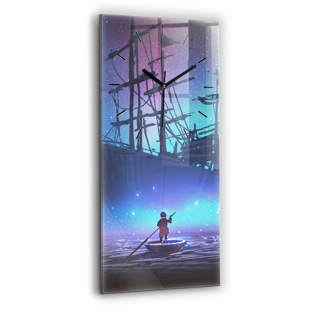 Négyszögletes fali üvegóra 30x60 Fantasy vitorlás hajó