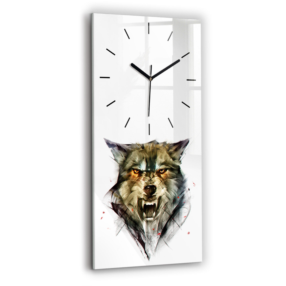 Négyszögletes üvegóra 30x60 Rajzolt portré egy farkasról