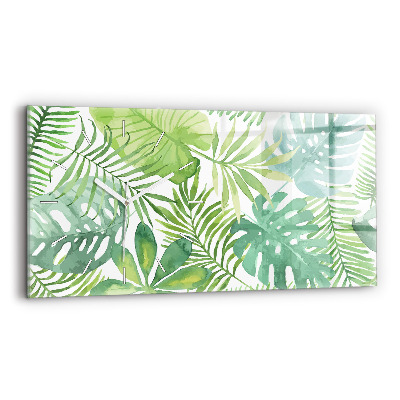 Négyszögletes üvegóra vízszintesen 60x30 Zöld levelek