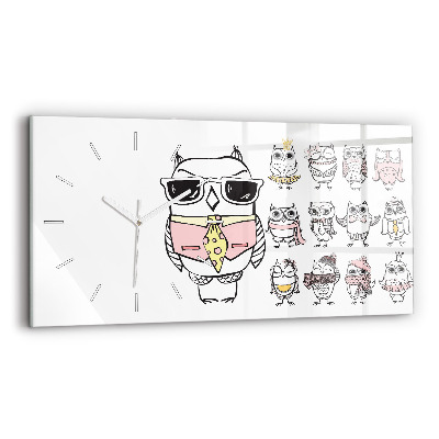 Négyszögletes üvegóra vízszintesen 60x30 Vintage poszter baglyokkal