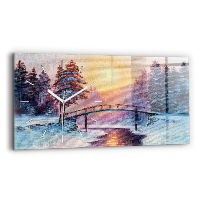 Négyszögletes üvegóra vízszintesen 60x30 Karácsonyfa és a híd