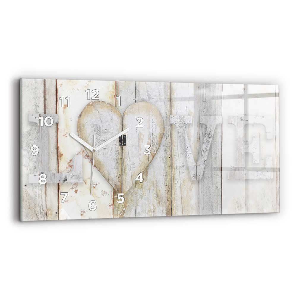 Négyszögletes üvegóra vízszintesen 60x30 Szerelem felirat