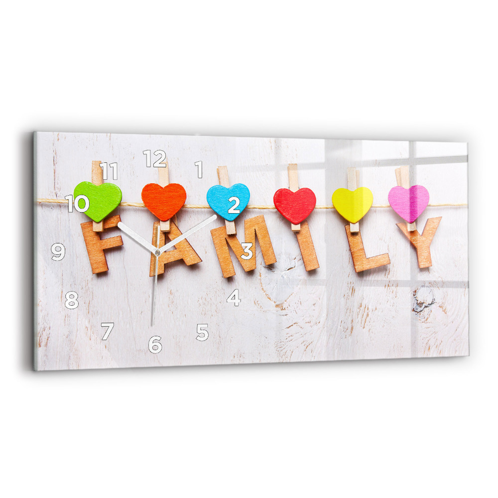 Négyszögletes üvegóra vízszintesen 60x30 Családi felirat