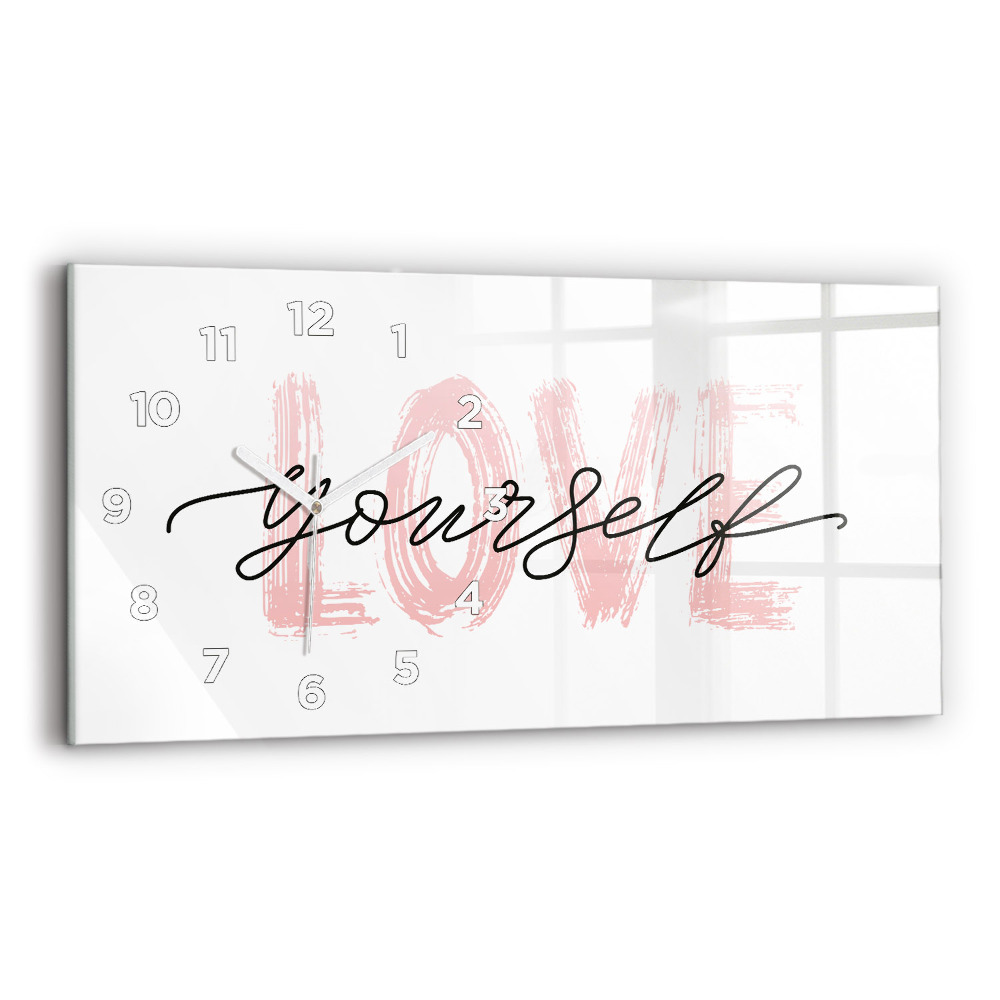 Négyszögletes üvegóra vízszintesen 60x30 Felirat szeresd magad