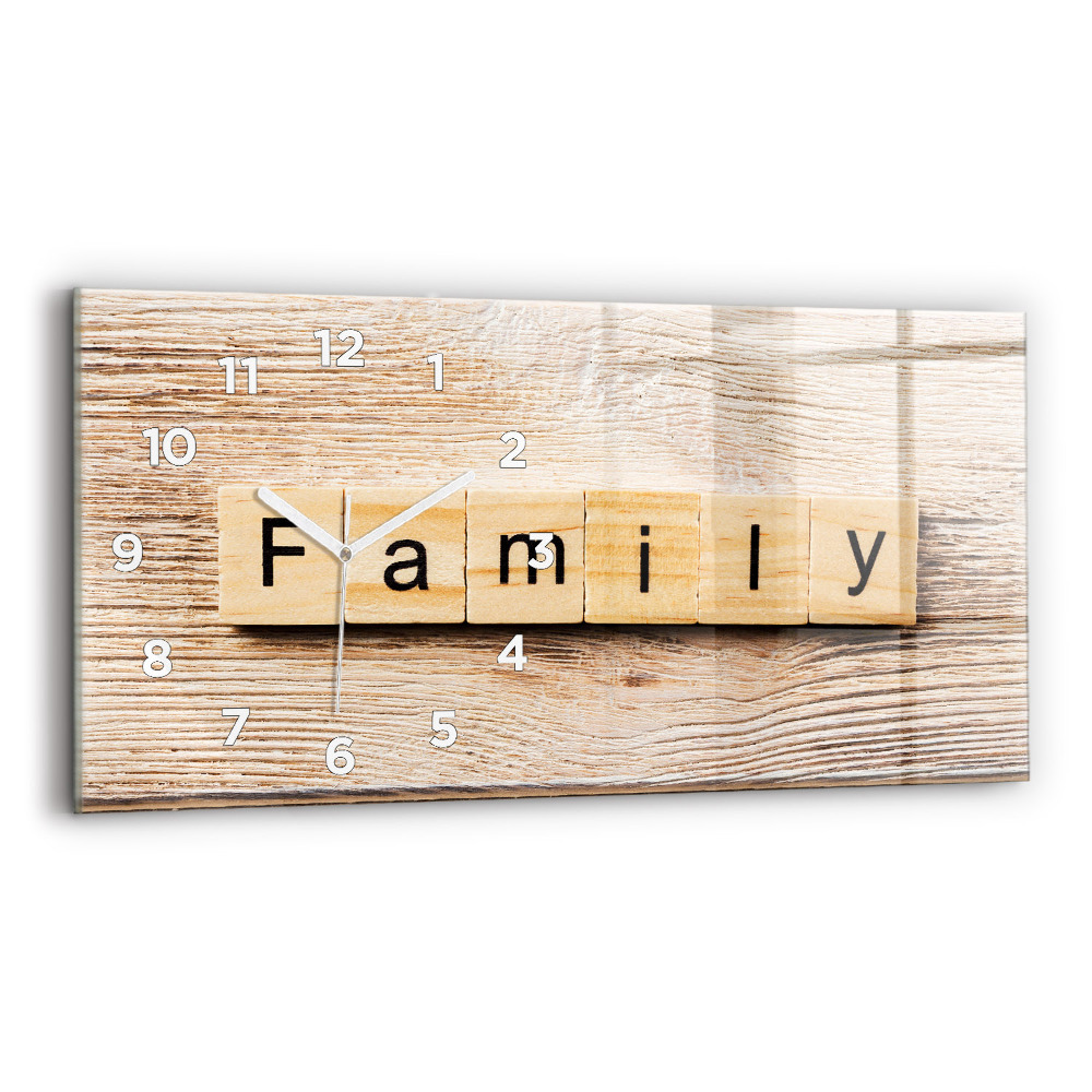 Négyszögletes üvegóra vízszintesen 60x30 Családi felirat