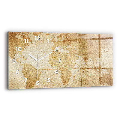 Vízszintes üvegóra 60x30 Vintage világtérkép