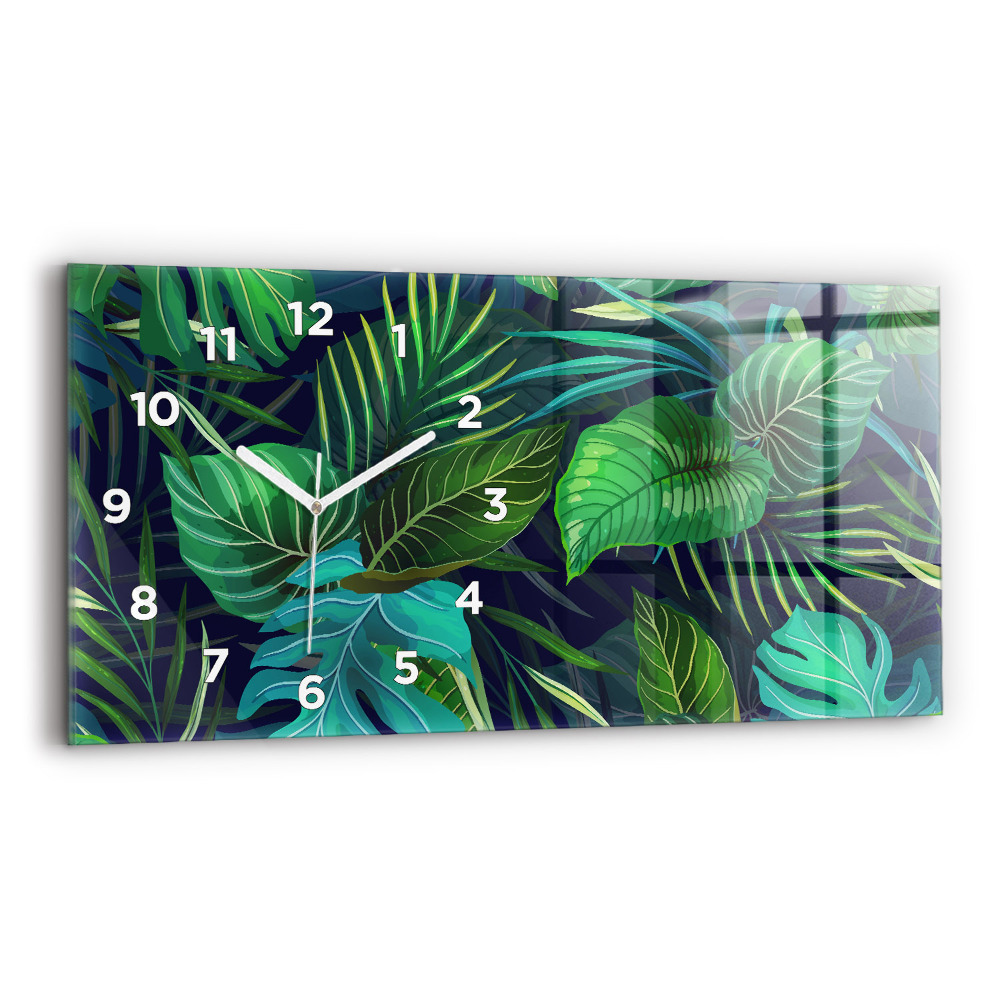 Négyszögletes üvegóra vízszintesen 60x30 Egzotikus levelek