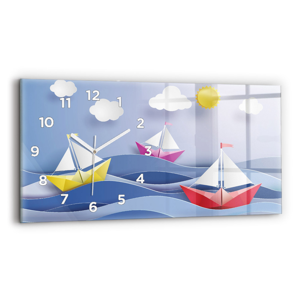 Vízszintes üvegóra 60x30 Origami színes vitorlások