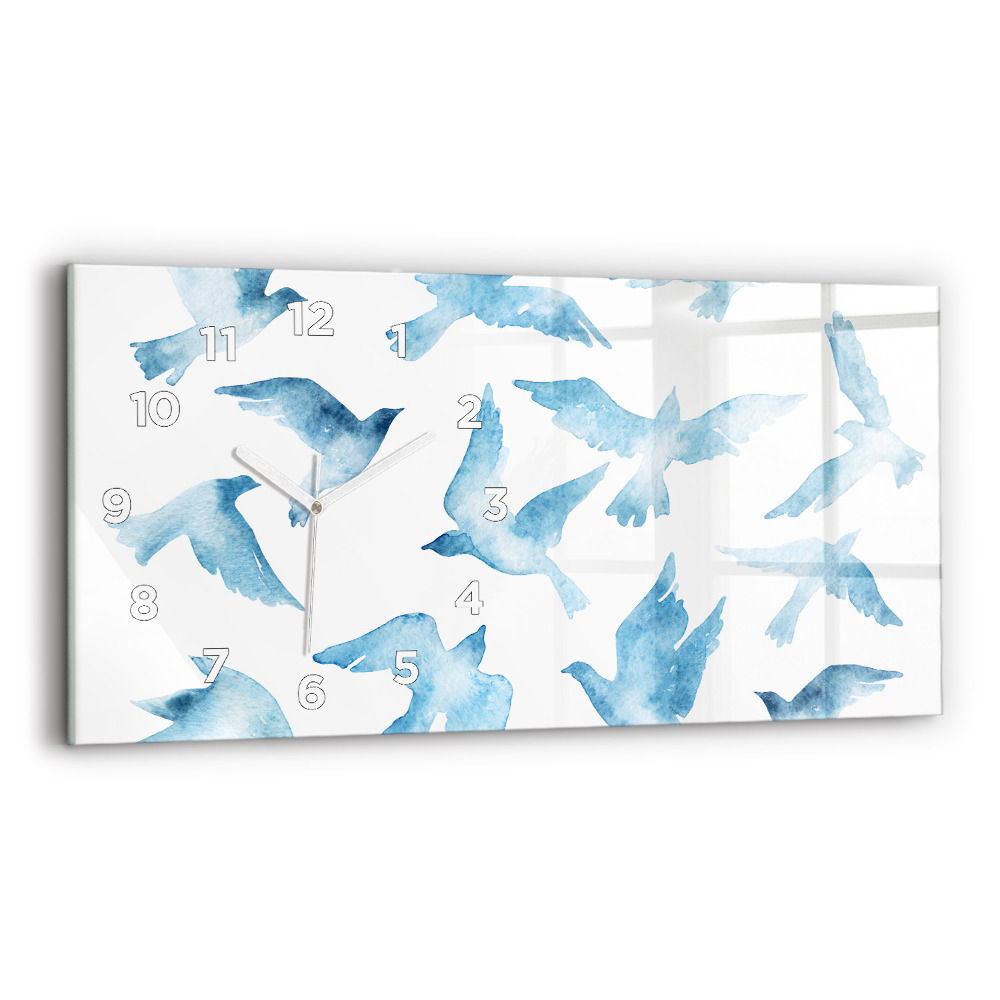 Négyszögletes üvegóra vízszintesen 60x30 Repülő kék madarak