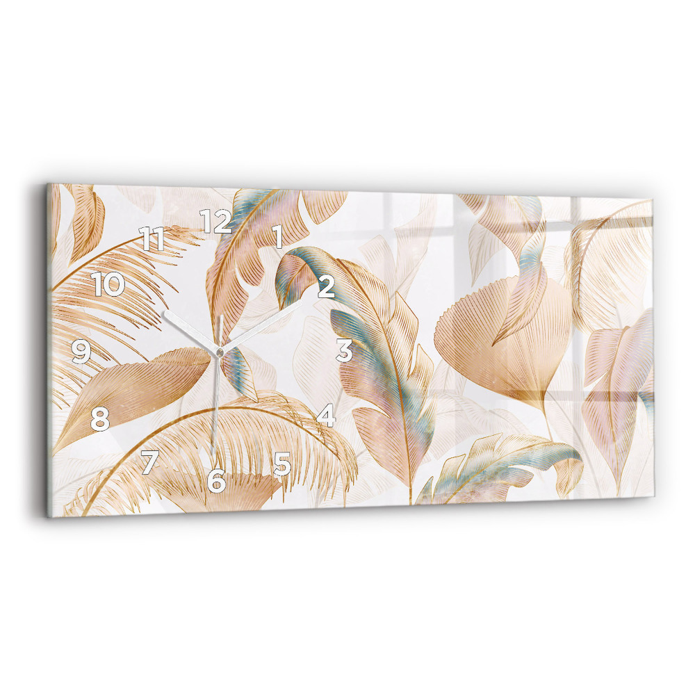Négyszögletes üvegóra vízszintesen 60x30 Levélminta természet