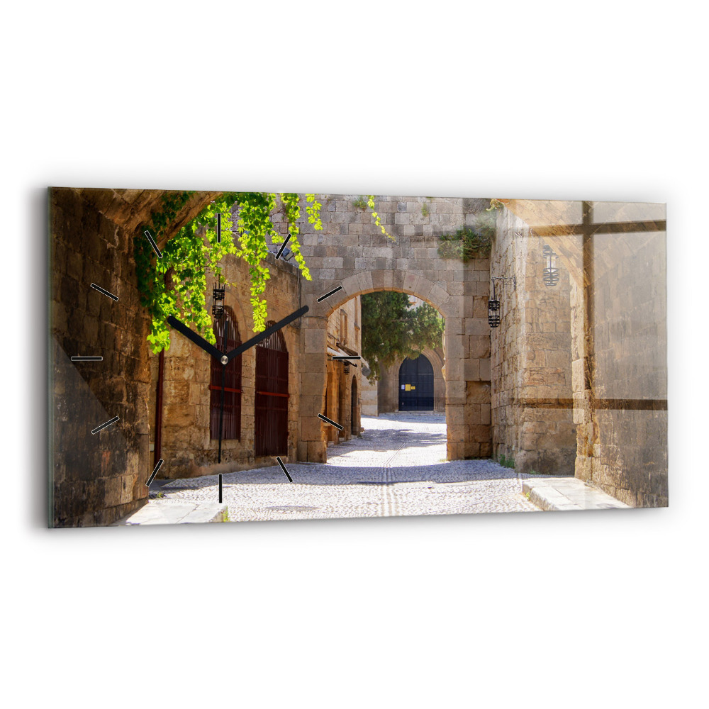 Négyszögletes üvegóra vízszintesen 60x30 Rodosz festői utcája