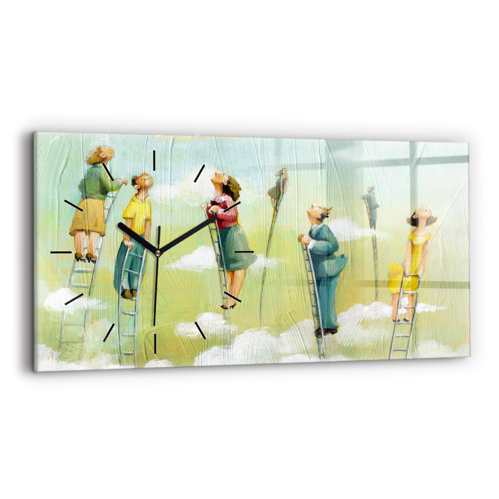 Négyszögletes üvegóra vízszintesen 60x30 Emberek egy létrán