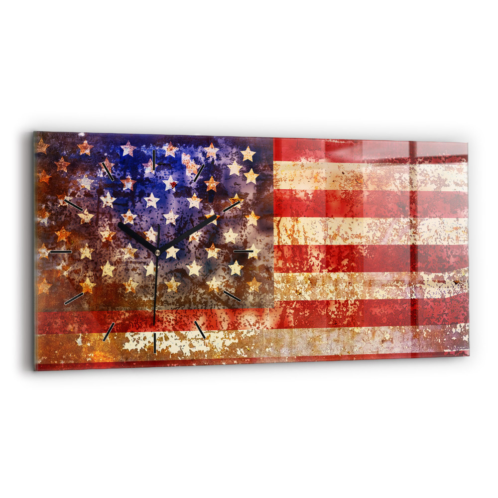 Vízszintes üvegóra 60x30 Amerikai zászló vintage stílusban