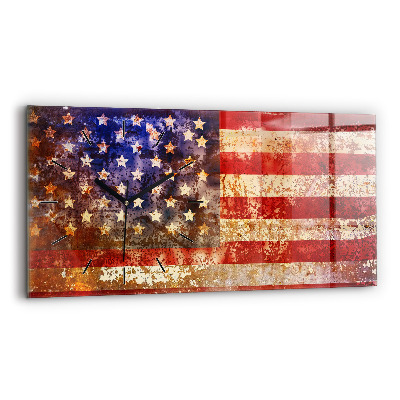 Vízszintes üvegóra 60x30 Amerikai zászló vintage stílusban