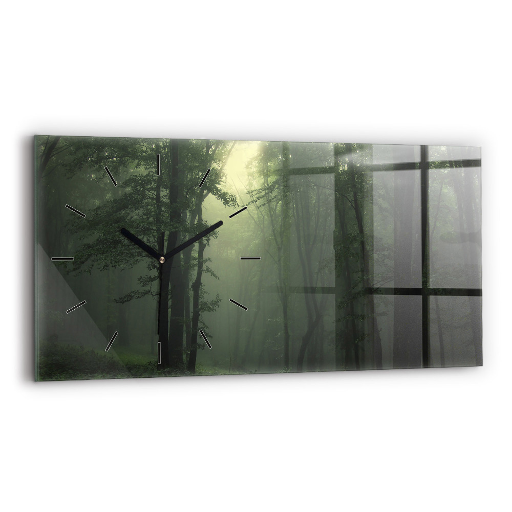 Négyszögletes üvegóra vízszintesen 60x30 Ködös erdő reggel
