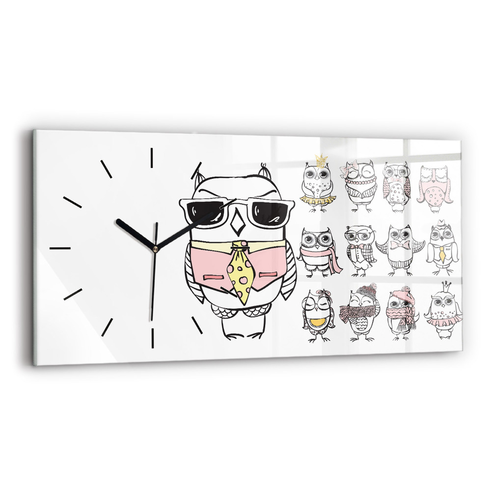 Négyszögletes üvegóra vízszintesen 60x30 Vintage poszter baglyokkal