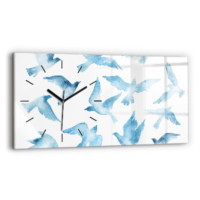 Négyszögletes üvegóra vízszintesen 60x30 Repülő kék madarak