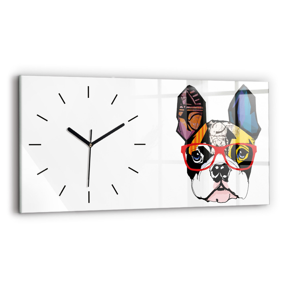 Vízszintes üvegóra 60x30 Francia bulldog szemüveggel