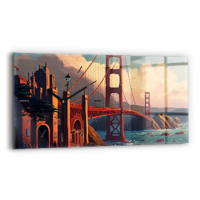 Négyszögletes üvegóra vízszintesen 60x30 San Francisco híd
