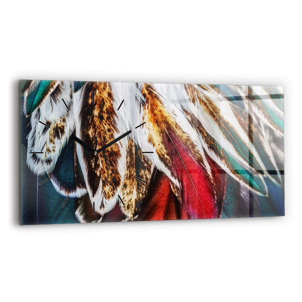 Vízszintes üvegóra 60x30 Világosbarna madártollak