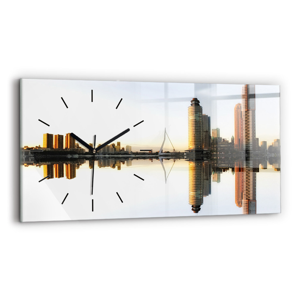 Négyszögletes üvegóra vízszintesen 60x30 Város a folyó partján
