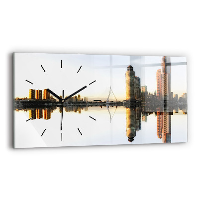 Négyszögletes üvegóra vízszintesen 60x30 Város a folyó partján