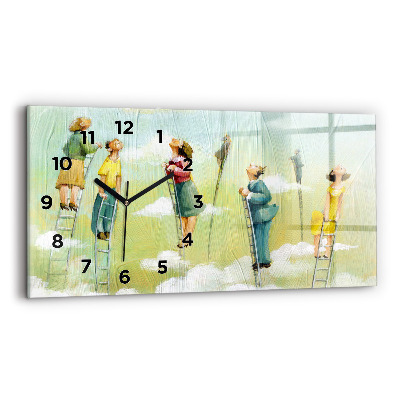 Négyszögletes üvegóra vízszintesen 60x30 Emberek egy létrán