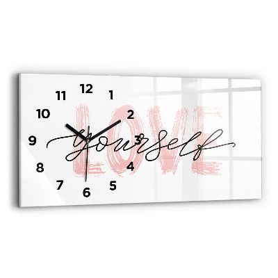 Négyszögletes üvegóra vízszintesen 60x30 Felirat szeresd magad