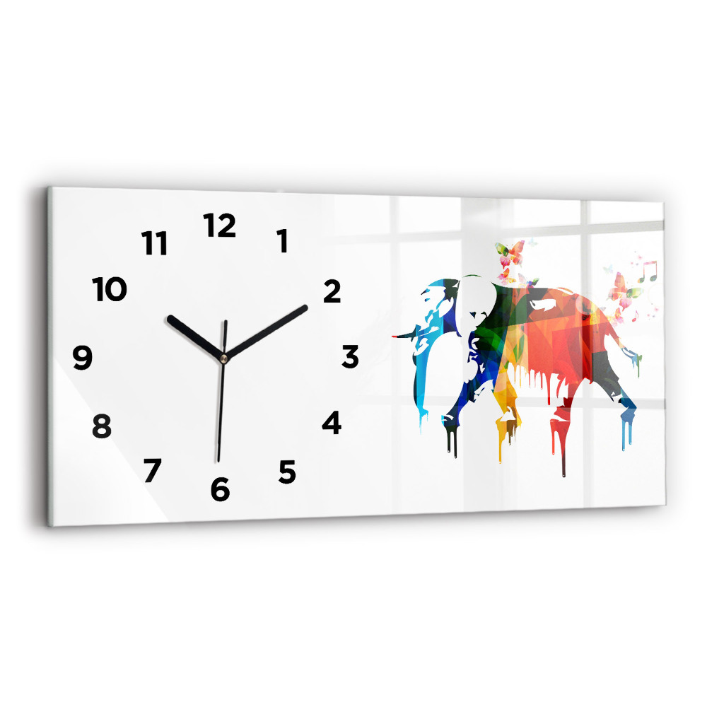 Négyszögletes üvegóra vízszintesen 60x30 Színes festett elefánt