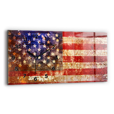Vízszintes üvegóra 60x30 Amerikai zászló vintage stílusban