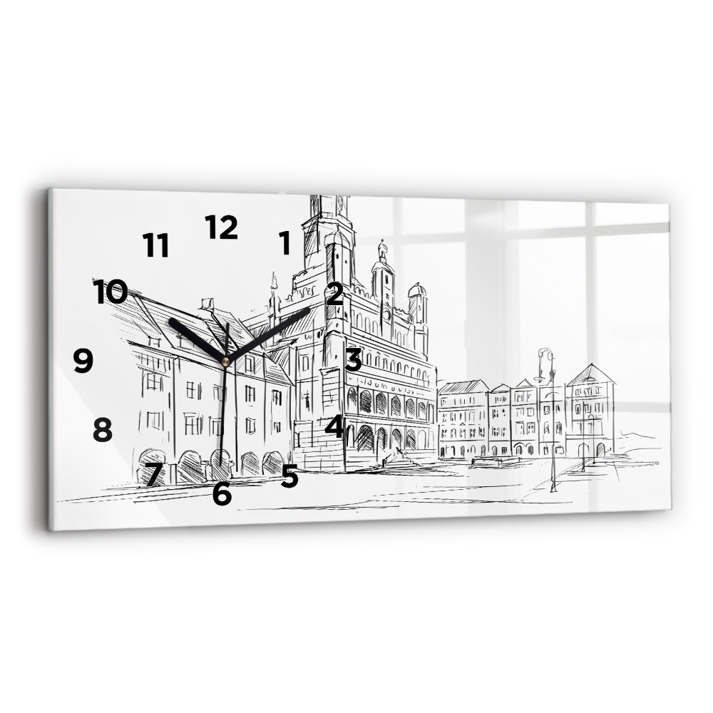 Négyszögletes üvegóra vízszintesen 60x30 Poznan régi városának vázlata